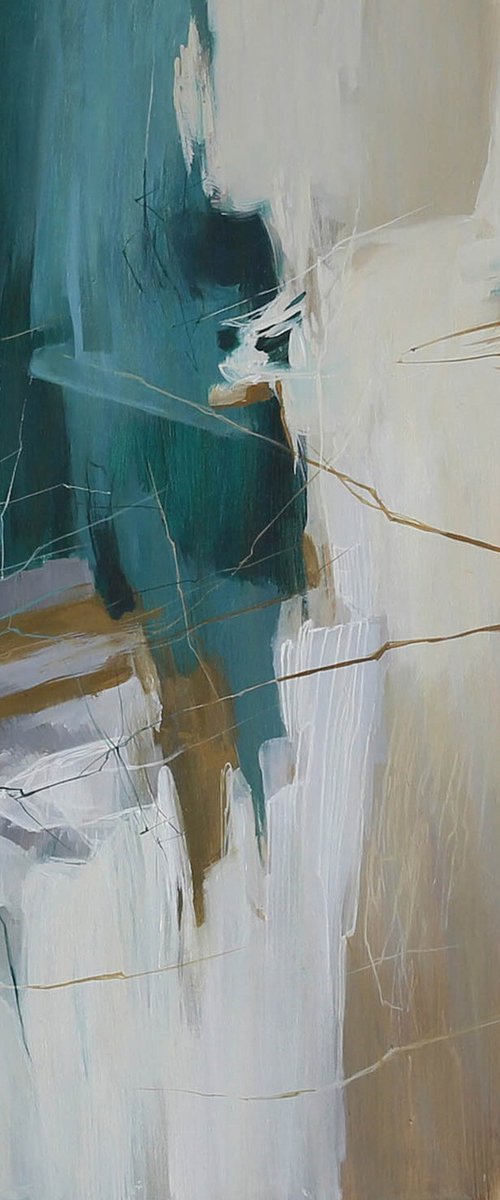 "Melody 3" Teal gray white abstract art by Nina Smykalova