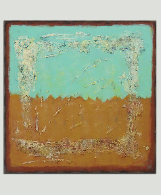 Sand & Turquoise Square Painting - Abstract Art - Ronald Hunter - 17J