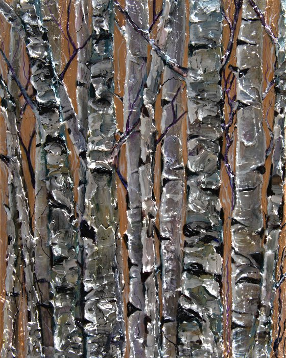 Birch Trees -  Monochrome Impasto Original Painting  (palette knife)
