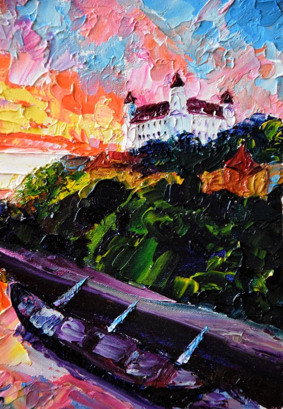 Bratislava fairy sunset OIL PAINTING on canvas Castle in Slovakia