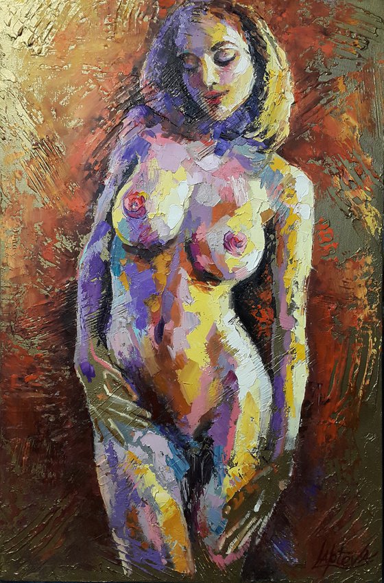 Painting depicting a nude female figure Sun in me