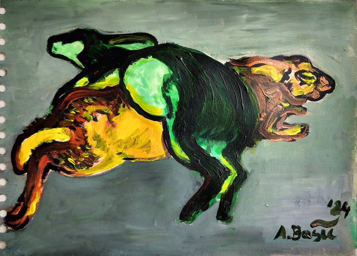 Impressionistic Animal Acrylic Painting By Aleksandar Basic, 12 X 8, Two, Original Artwork