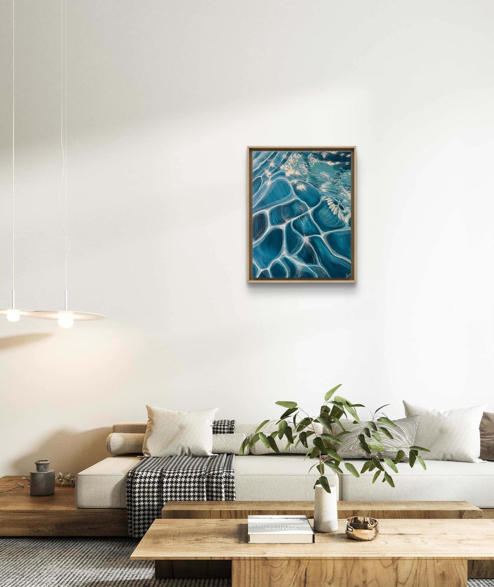 Abstract Landscape Oil Painting By Aisylu Burangulova, 14 X 18, Blue Ocean Ripples, Original Artwork