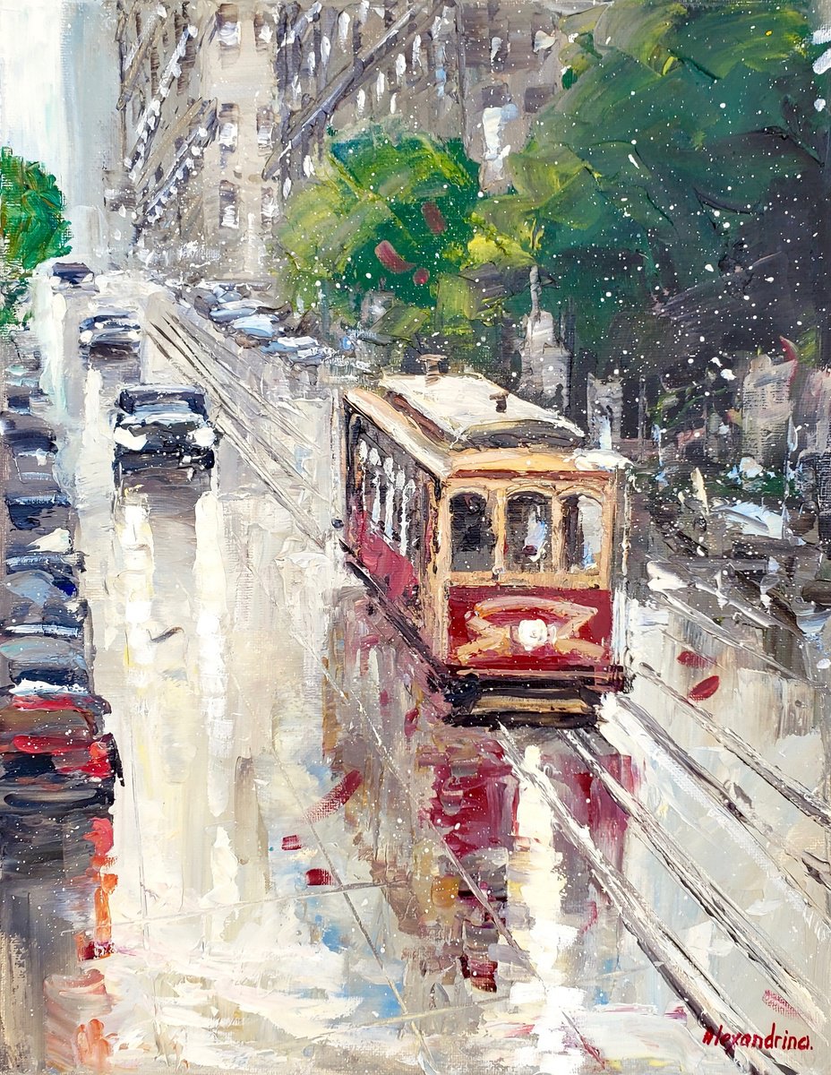 Impressionistic Landscape Oil Painting By Irina Alexandrina, 11 X 14, San Francisco. Rain., Original Artwork