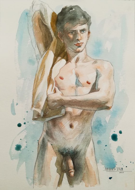 Watercolor male nude #1992