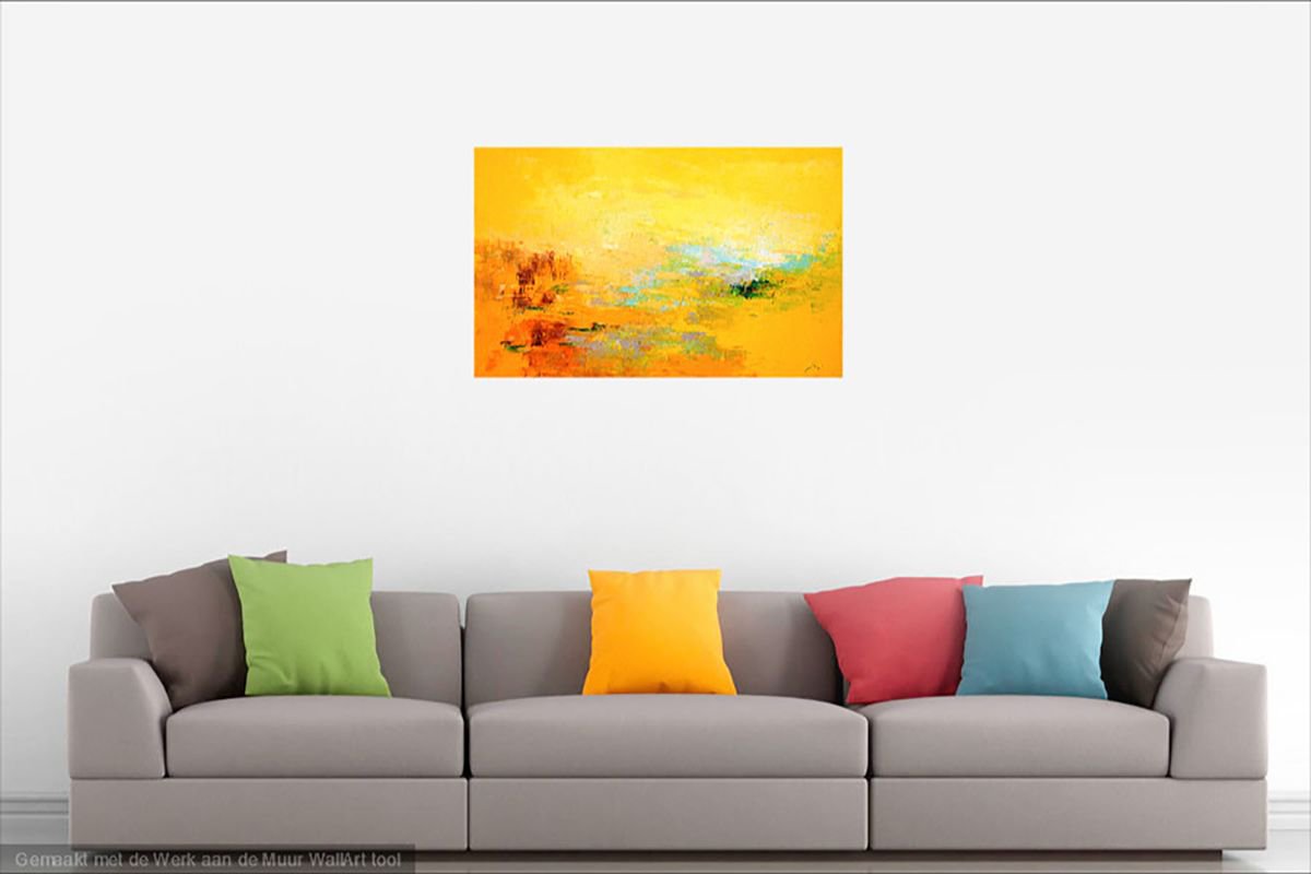 Abstract Landscape Oil Painting By Saroja Van Der Stegen, 26 X 17", Yellow (Ref#:875-12M), Original Artwork