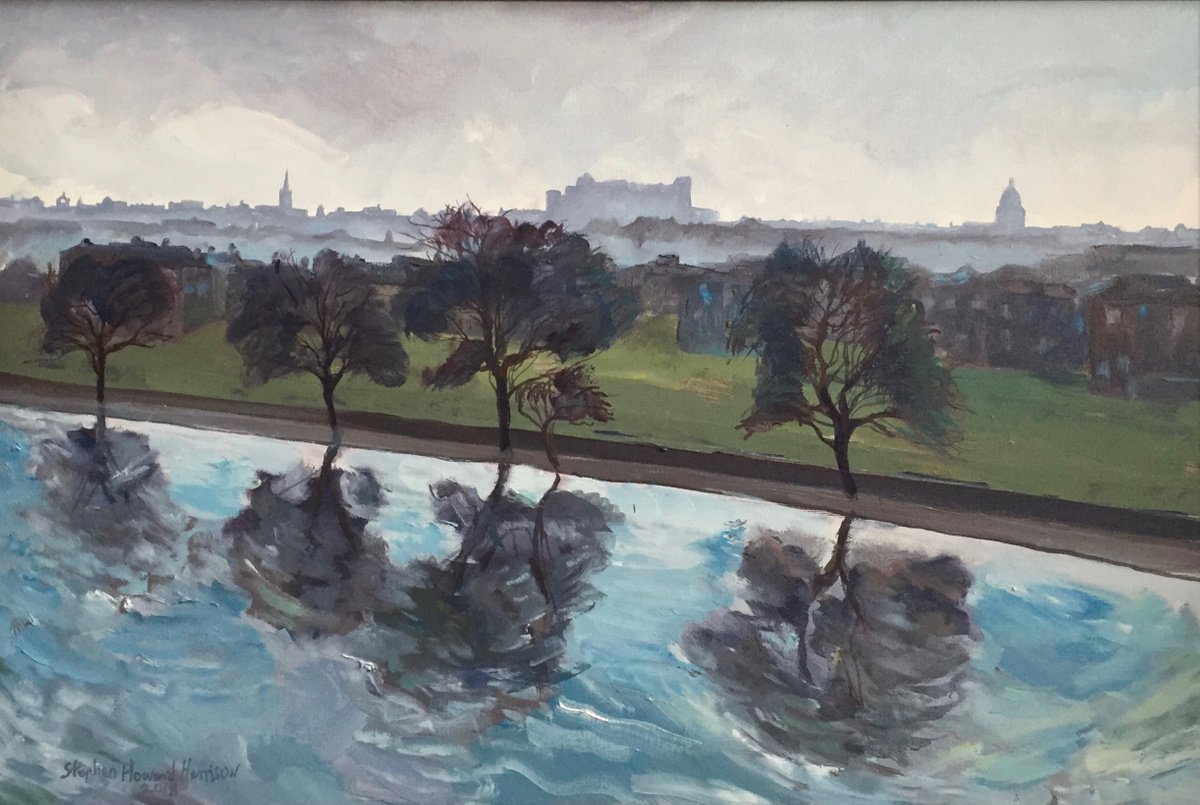 Impressionistic Cityscapes Oil Painting By Stephen Howard Harrison, 31 X 21", Edinburgh From Inverleith Park, Original Artwork