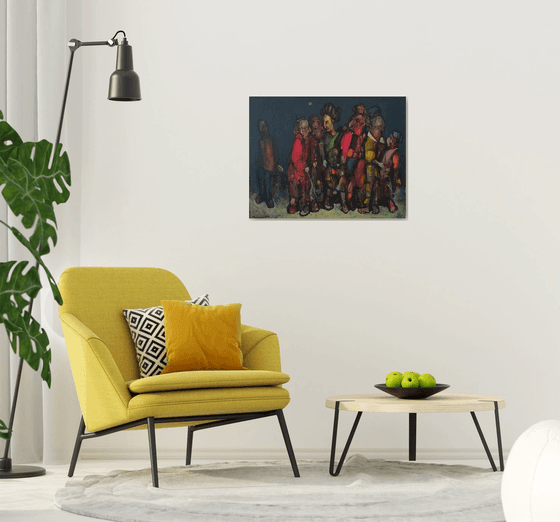 Hidden meeting (90x70cm, oil painting, ready to hang)
