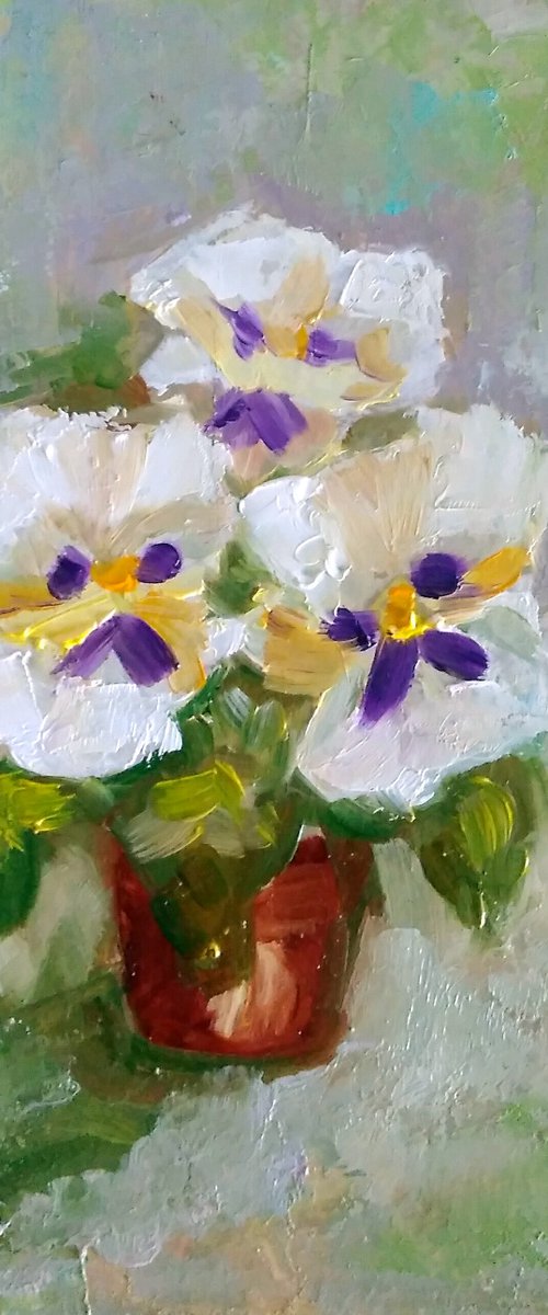 The pansies, Bouquet of Violets Painting Original Art Small Flower Artwork Floral Wall Art by Yulia Berseneva