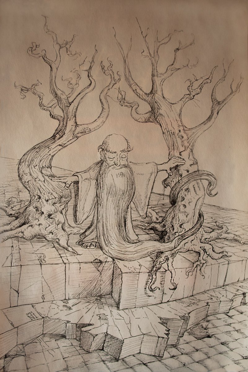 Illustrative Ink Drawing , The Druid By Nikola Ivanovic, 8 X 12, Artwork For Sale On Artfinder