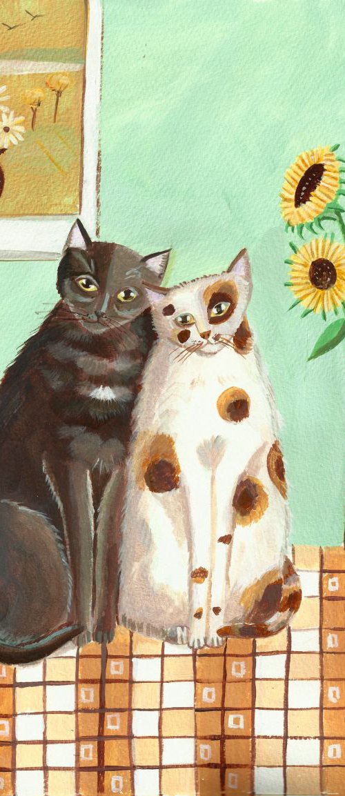 Cats with Sunflowers by Mary Stubberfield