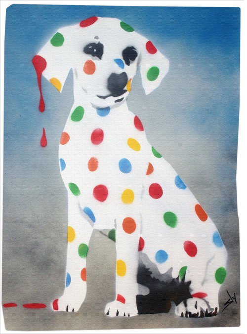 Damien's dotty, spotty, puppy dawg (blue on gorgeous watercolour paper). by Juan Sly