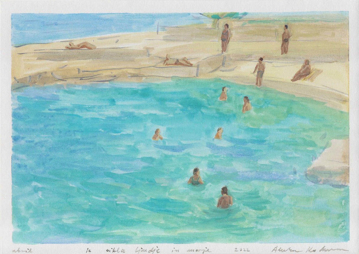 Impressionistic Portrait Drawing By Alenka Koderman, 12 X 8, From Cycle People And The Sea, Original Artwork