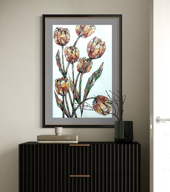 AMBER CRYSTAL TULIPS ON A SOFT BLUE