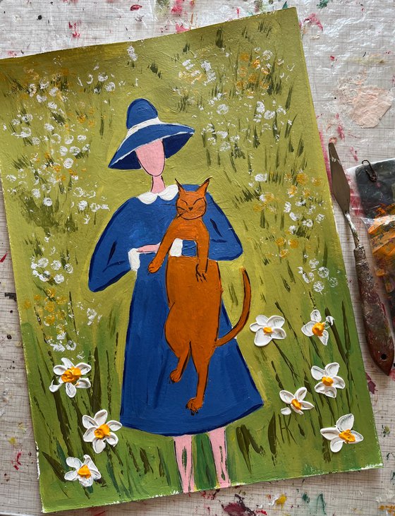 Girl Cat Original Painting