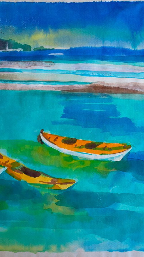 Yellow kayaks by Kateryna Bortsova