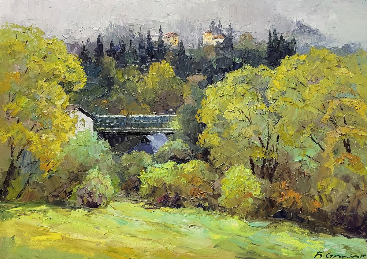 Impressionistic Landscape Oil Painting By Boris Serdyuk, 28 X 21, In Slavsko, Original Artwork