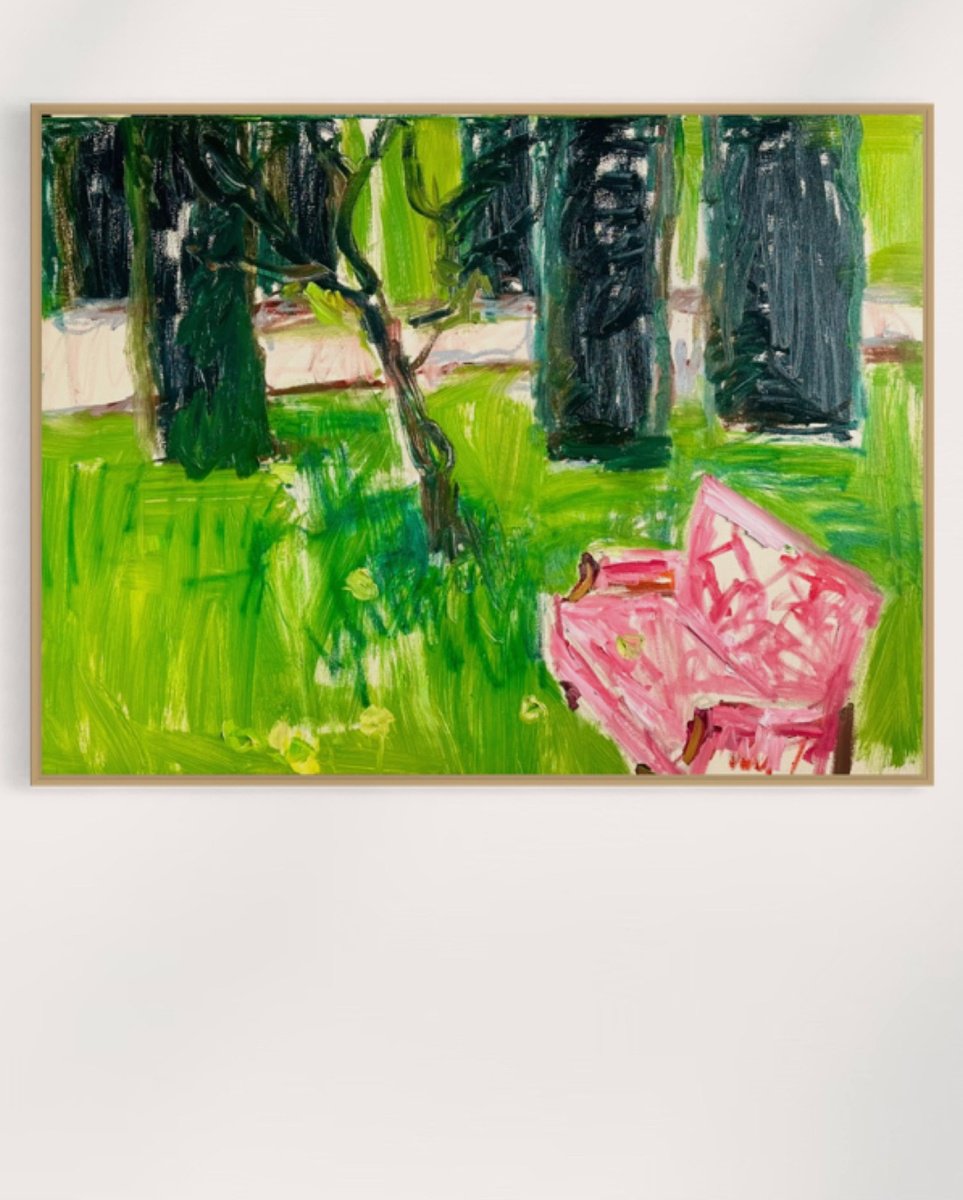 Expressive Landscape Oil Painting By Lilia Orlova-Holmes, 47 X 35", In The Secret Garden, Original Artwork