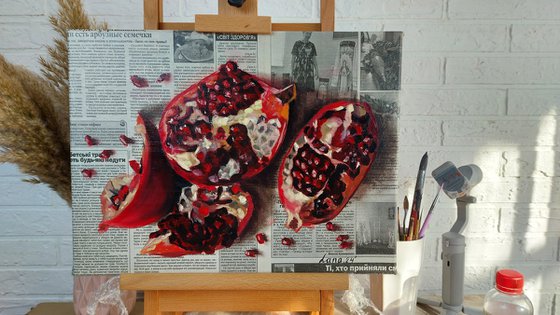 Pomegranate newspaper art