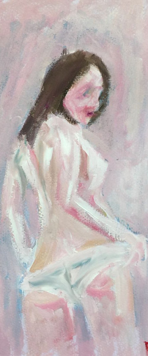 Pink and Blue Nude Oil On P... by Ryan  Louder