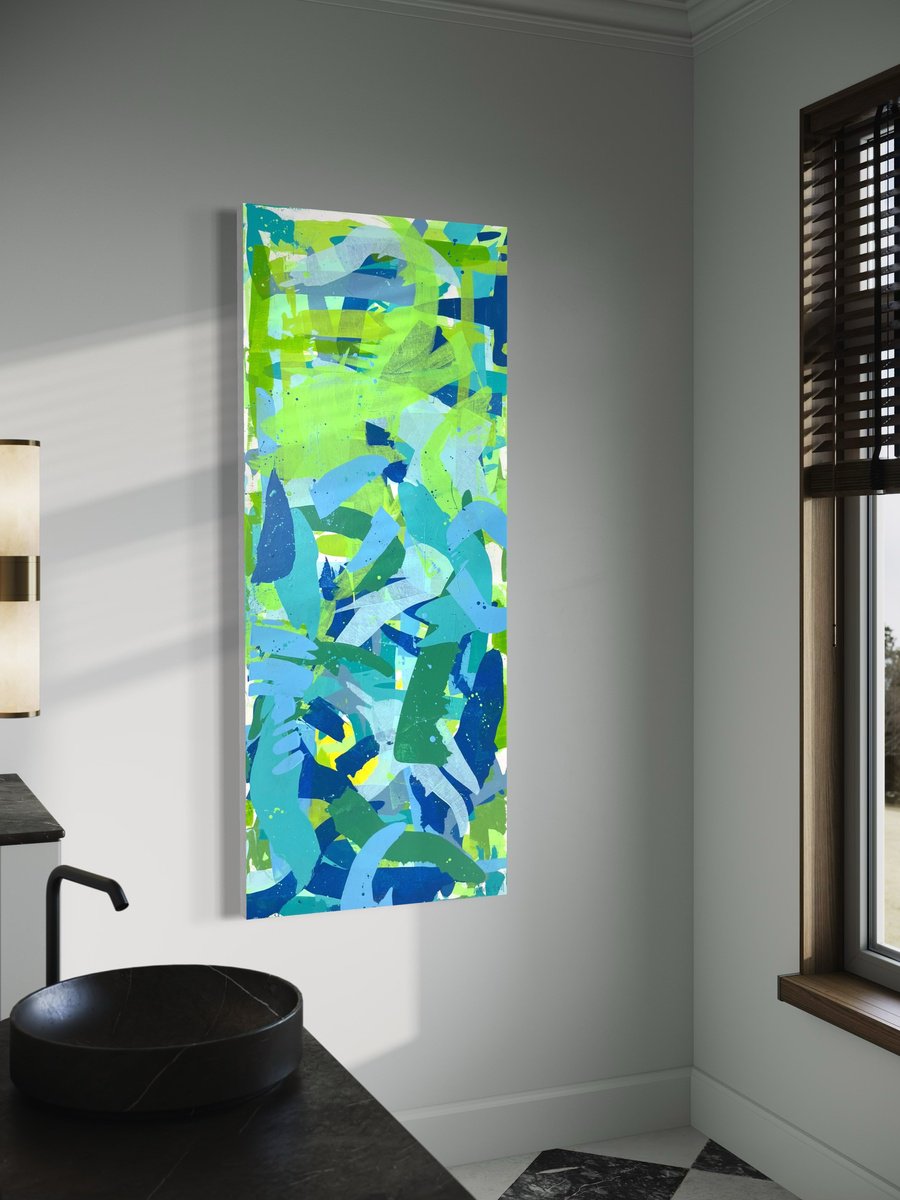 Abstract Acrylic Painting By George Hall, 24 X 60, Seven Perception, Original Artwork