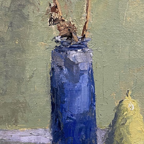 Still life with lemon and pear