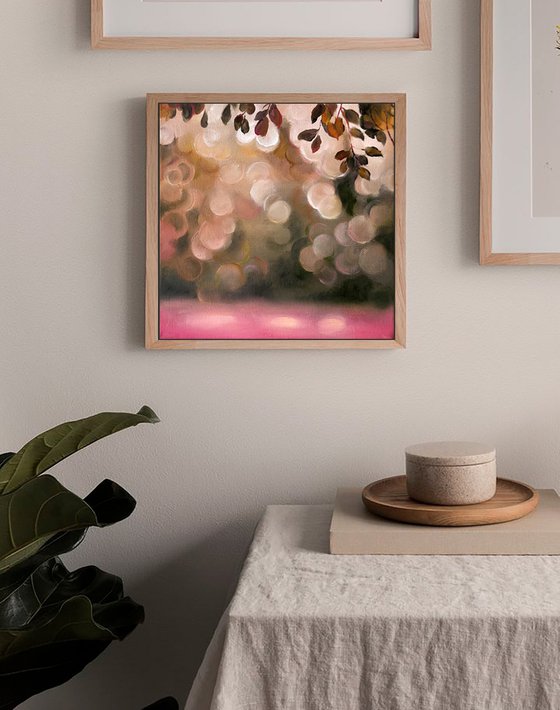 Soft Lights Floral Pink Green Gold Bokeh Art