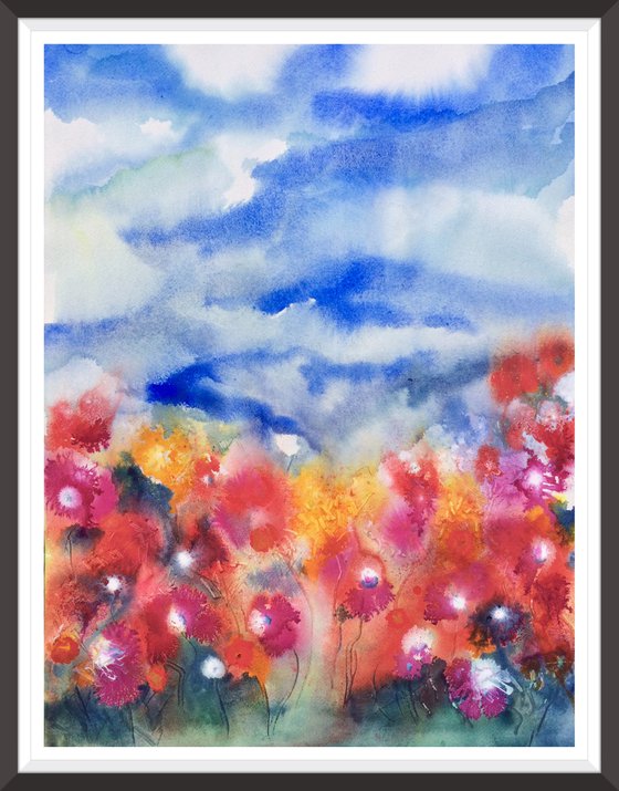 Touching The Sky - Abstract Flowers Landscape