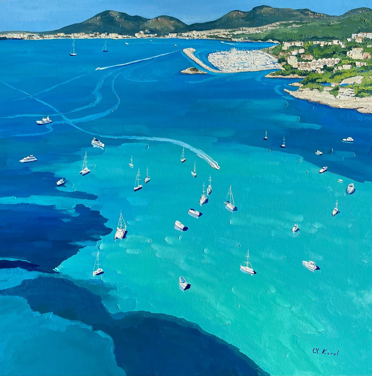 Photorealistic Landscape Oil Painting By Ulyana Korol, 39 X 39", Pearls Of Mallorca. The View, Original Artwork