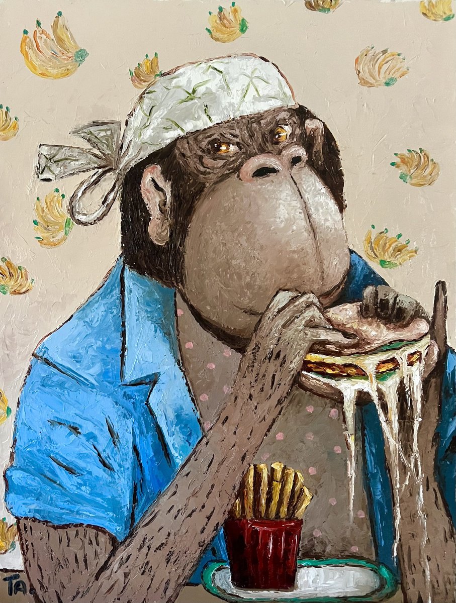 Surrealistic Portrait Oil Painting By Ta Byrne, 24 X 31", Boss On Holiday, Original Artwork