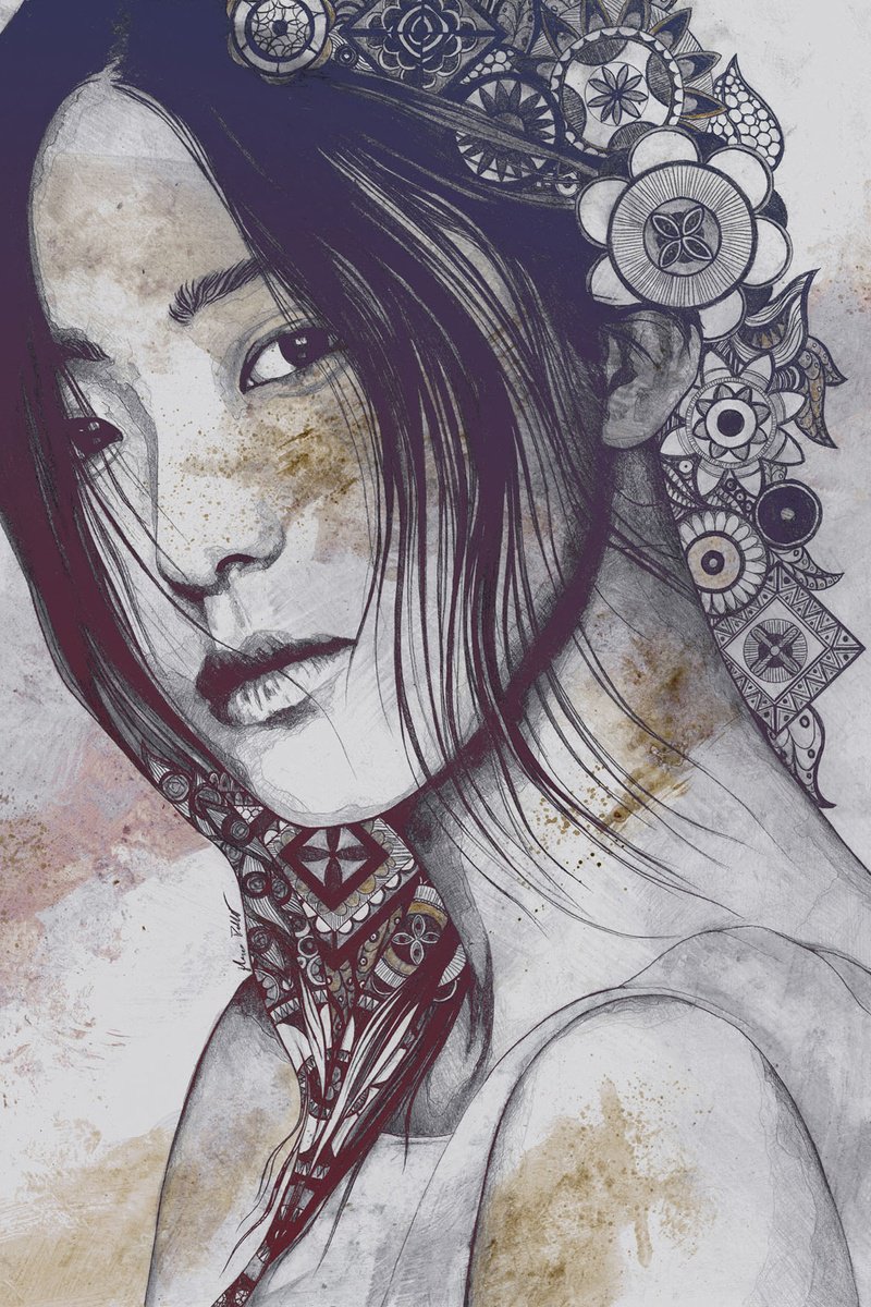 Stoic violet | asian girl portrait | japanese woman with mandalas by Marco Paludet