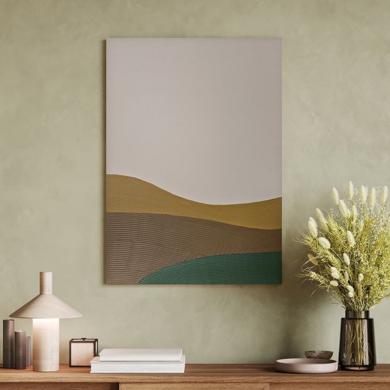 "Green Hills 2" Textured abstract green brown