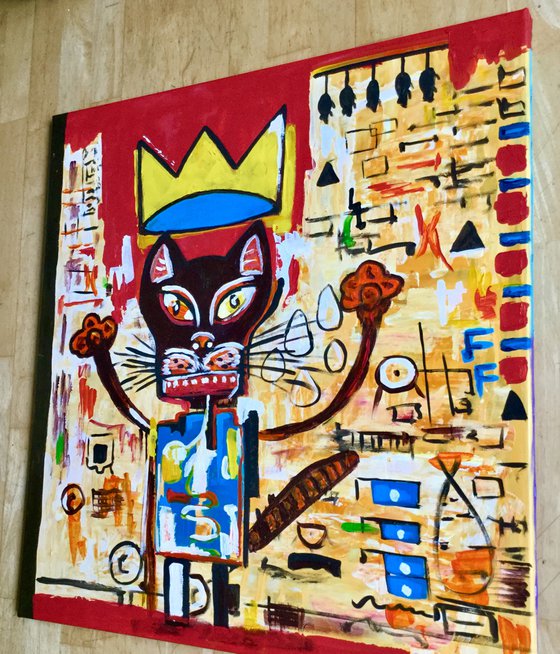 Cat version of painting by Jean-Michel Basquiat "GRILLO" (1984)