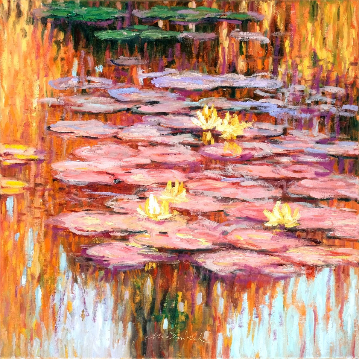 Impressionistic Landscape Oil Painting By Richard Mierniczak, 20 X 20", Nenuphars 5., Original Artwork