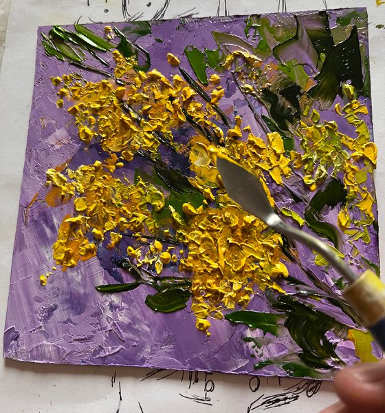 Mimosa original oil impasto painting