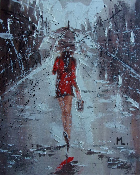 " WILL FINDE YOU IN RAIN "painting CITY palette knife