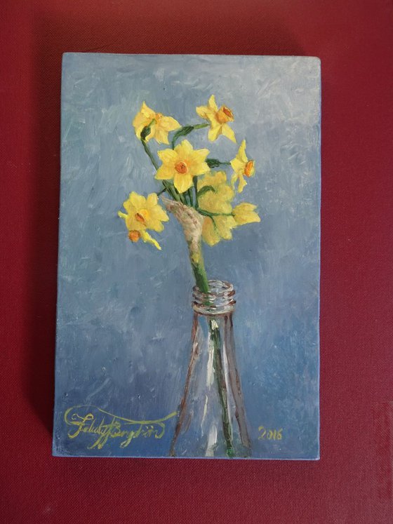 'Daffodils in Blue' (Little Flower Painting #1)