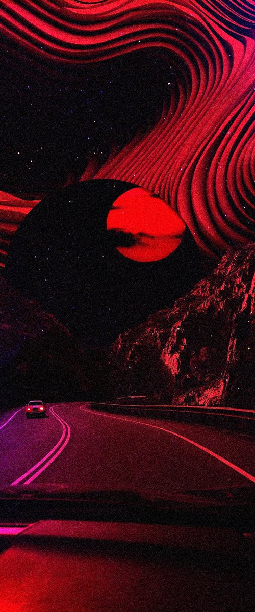 The Red Eclipse Drive - Surreal Art Print by Darius