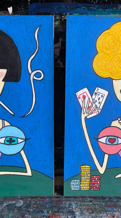 Commission artworks for Scott. “My tits love bluffing” and “My tits love the nuts” by Ann Zhuleva