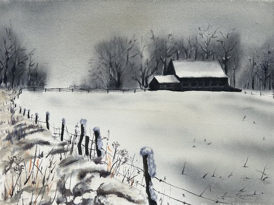 Snowy village winter landscape