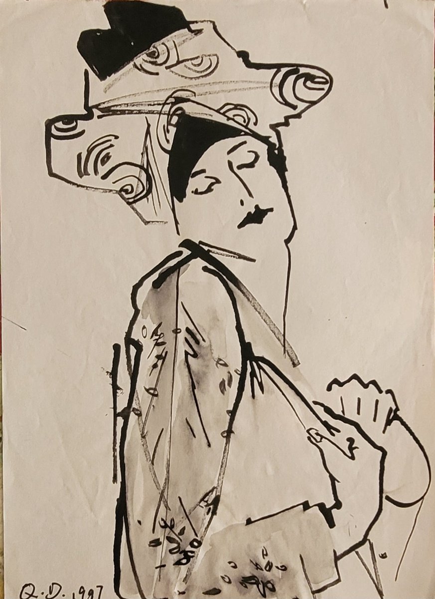 Expressive Portrait Ink Drawing By Qi Debrah, 9 X 12", Fashion Model Life Drawing 3, Original Artwork