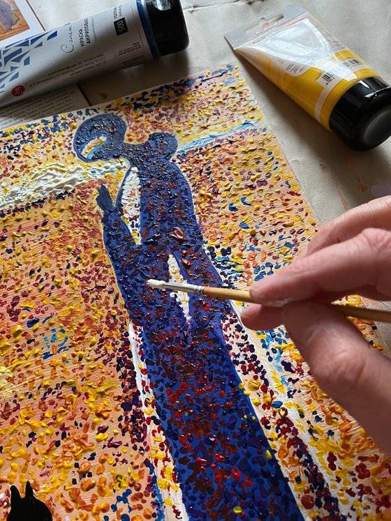 Woman Cat Painting