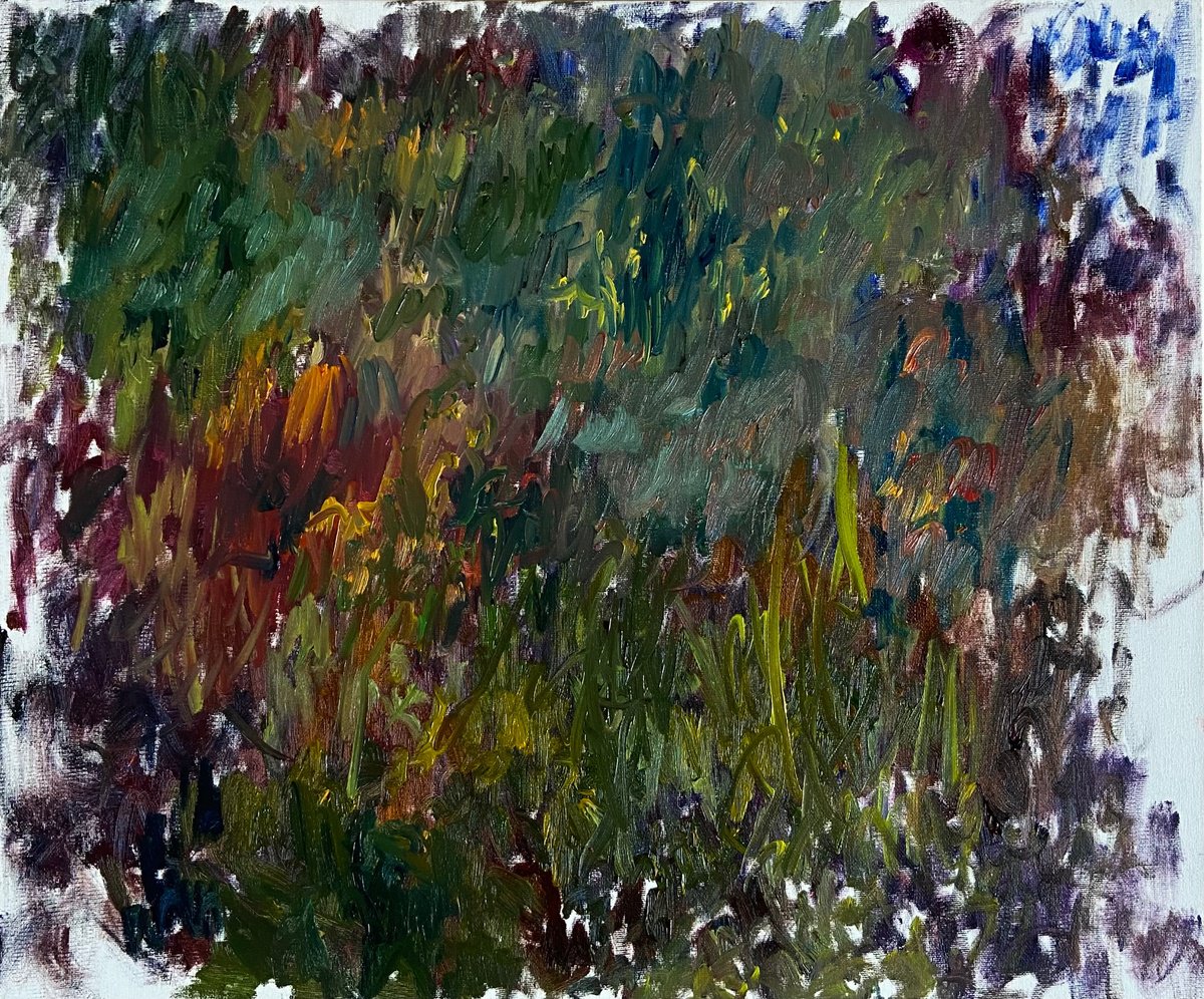 Expressive Botanical Oil Painting By Junija (Yuna) Galejeva, 24 X 20", Sharp And Gentle, Original Artwork