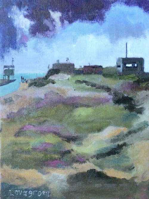 Coastal defences at Rye, original oil painting by Julian Lovegrove Art