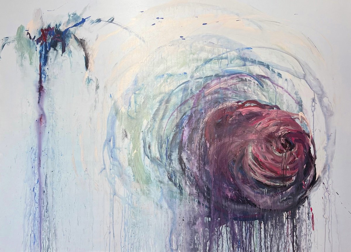 Abstract Botanical Acrylic Painting By Rosi Roys, 79 X 59", Cy 14, Original Artwork