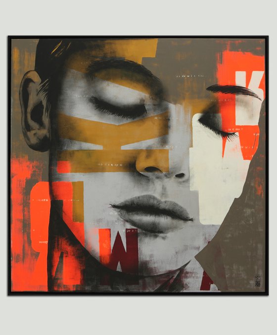 Close Your Eyes XL - Acrylic Portrait  - Incl Frame - 125x125cm - Ronald Hunter - 26o