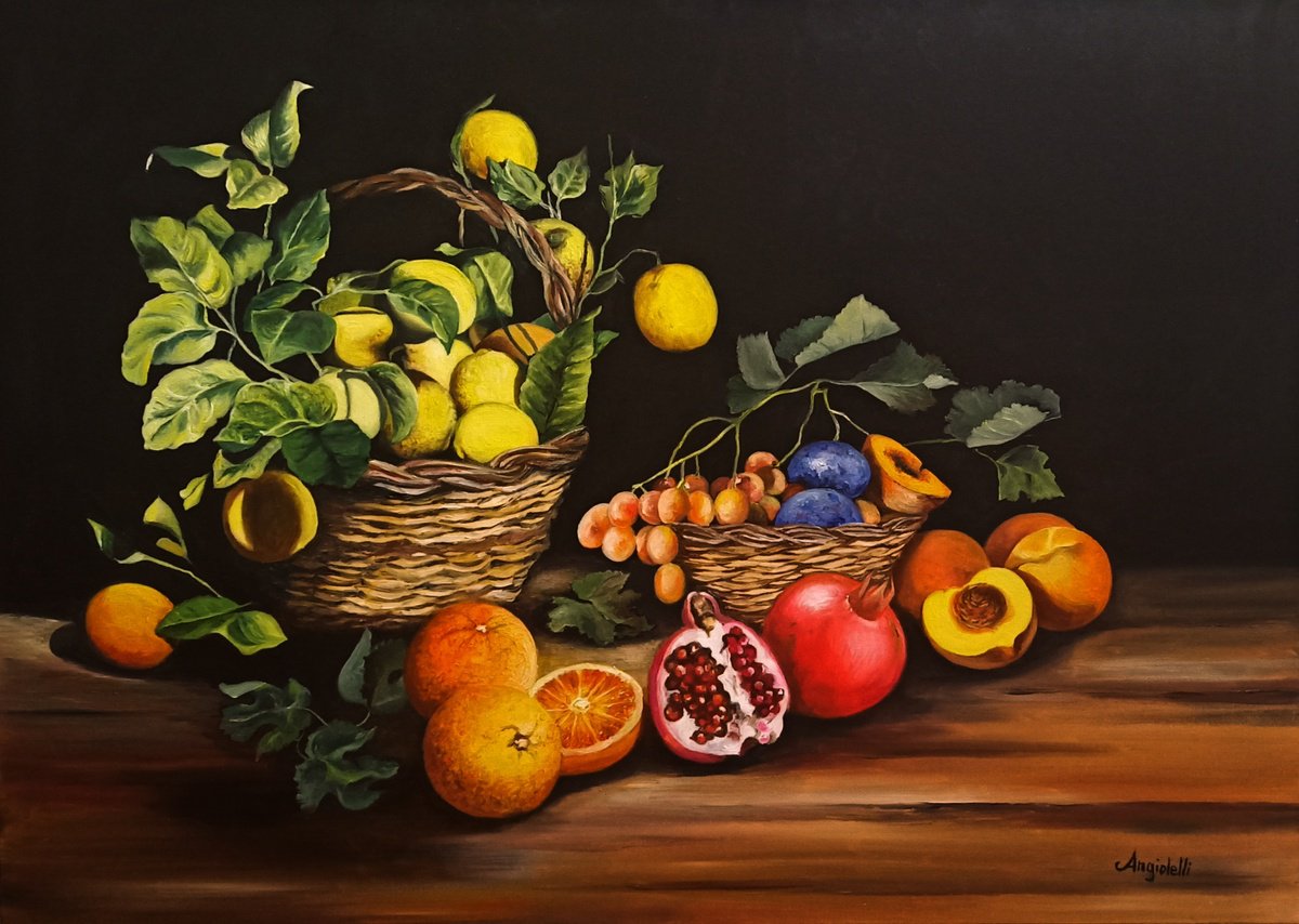 Photorealistic Still Life Oil Painting By Anna Rita Angiolelli, 28 X 20, Autumn Still Life, Original Artwork