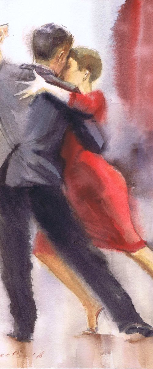 Argentine tango dancers / Original Argentine Tango, Dance in Art, Watercolor Painting,  Artwork by Marina Trushnikova Fine Art by Marina Trushnikova