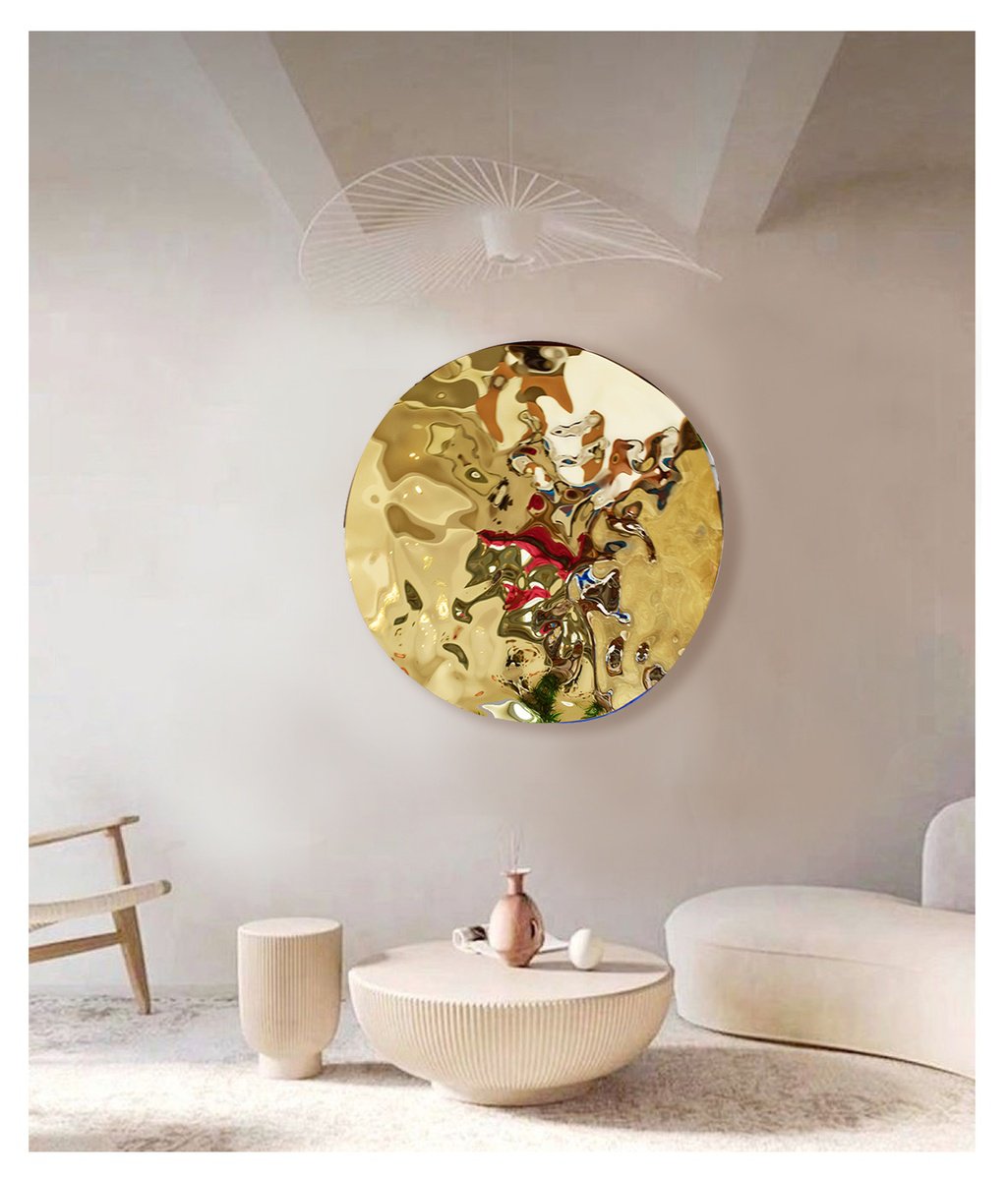 Geometric Abstract Sculpture By Anna Sidi-Yacoub, 47 X 47, Golden Lights, Original Artwork