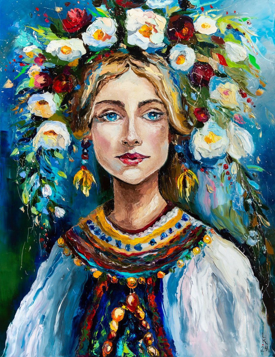 Impressionistic Portrait Oil Painting By Liubov Kuptsova, 28 X 35", Ukrainian Beauty, Original Artwork